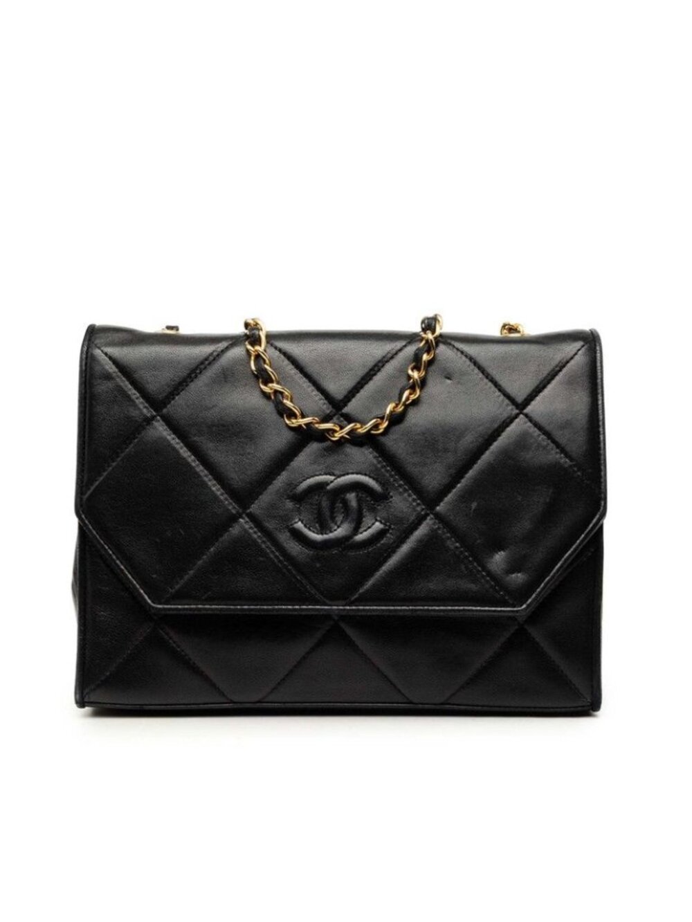 Chanel Quilted CC Logo Chain Shoulder Bag Black Lambskin